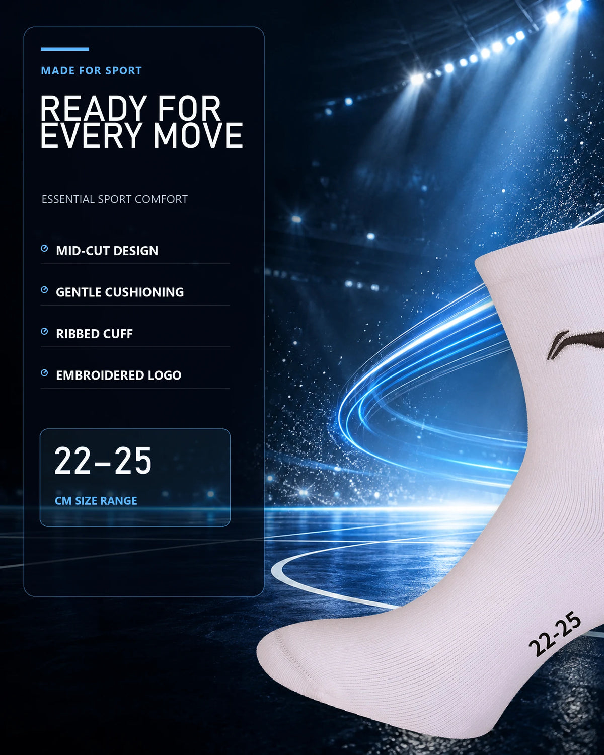Li-Ning Unisex Sportsocken – Mid-Cut Socken - AWSS385-1