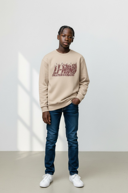 Unisex Skateboard Casual Sweater "LN FIRE" beige - AWDT949-4