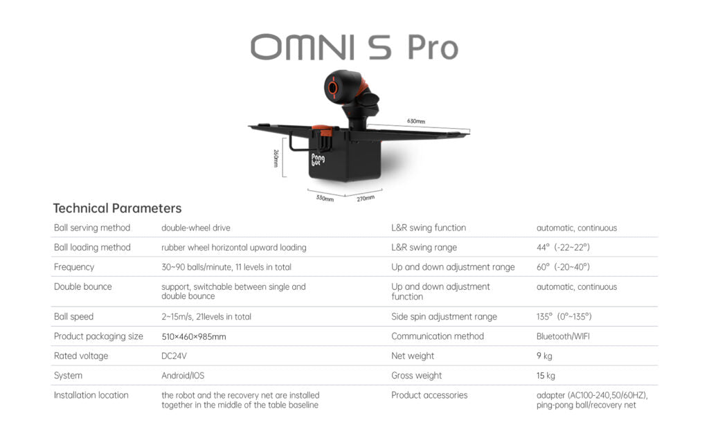 PONGBOT OMNI S PRO Tischtennisroboter mit Netz