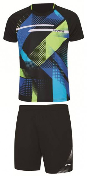 Tischtennis Unisex Wettkampf-Dress (Set aus Shirt und Shorts) blau + schwarz - AATR097-3