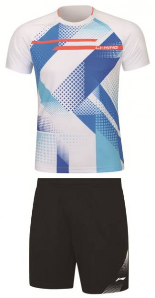 Tischtennis Herren Wettkampf-Dress (Set aus Shirt und Shorts) weiß + schwarz - AATR097-1